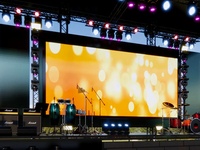 Music stage with LED screen, lighting and sound equipment