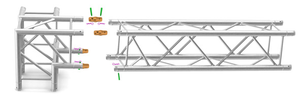 Aliuminio fermos TRUSS konstrukcijos sijos sujungimas su jungiamuoju kūbu